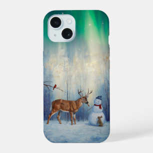 Deer et Happy Snowman hiver de vacances scène