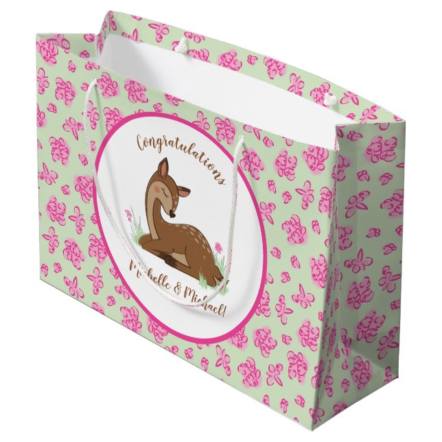Deer Fawn Baby Shower Große Geschenktüte (Rückseite Schrägansicht)