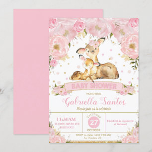 Deer Floral Baby shower Invitation fille