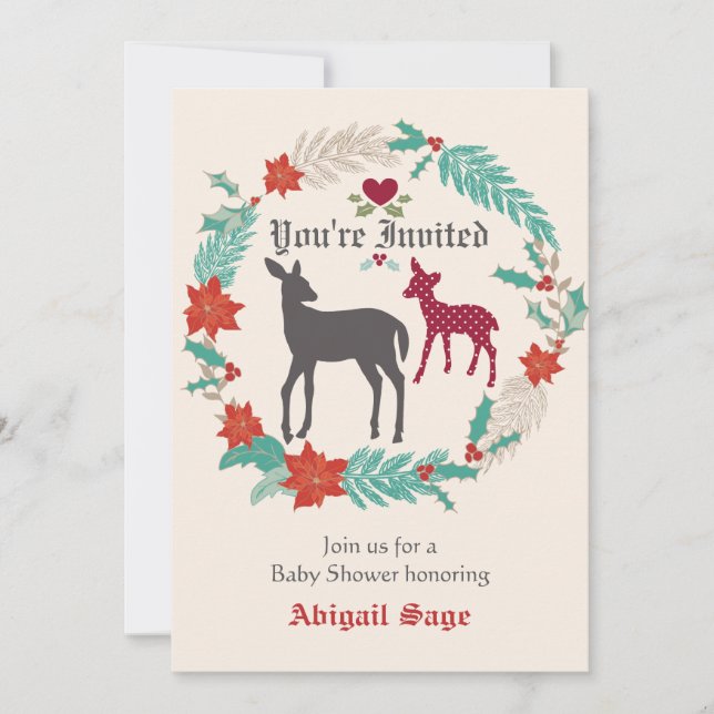 Deer Folk Art Winter Baby shower Invitation (Devant)