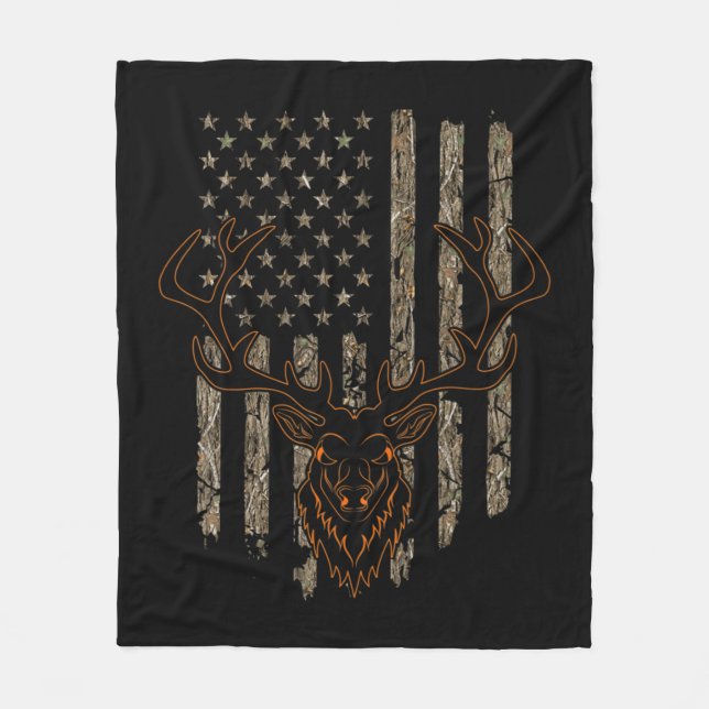 Deer Hunter American Flag Tree Tarnung Deer Hun Fleecedecke (Vorderseite)