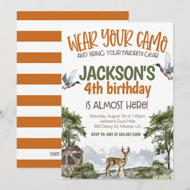 Deer Hunter Camo Birthday Einladung (Vorne/Hinten)