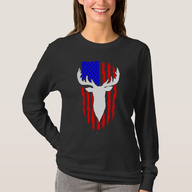 Deer Hunting American Flag 4th of July Patriotic U T-Shirt (Vorderseite)