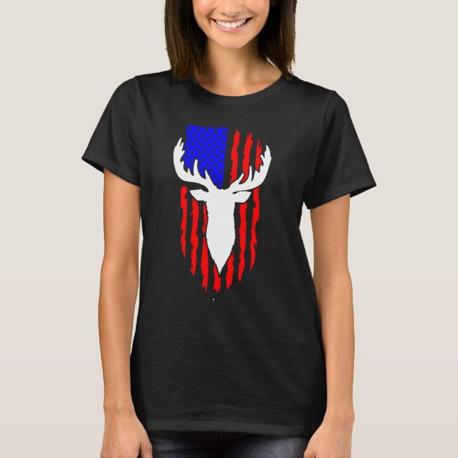 Deer Hunting American Flag 4th of July Patriotic U T-Shirt (Vorderseite)