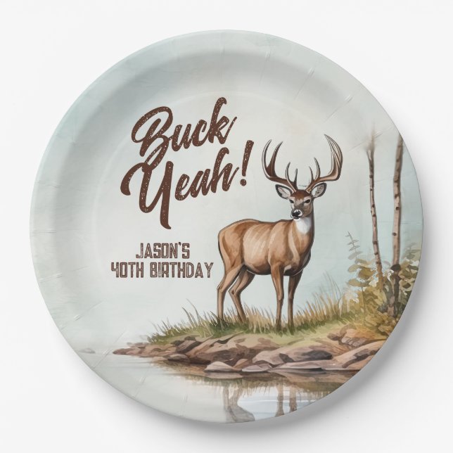 Deer Hunting Buck Yeah 40th Birthday Pappteller (Vorderseite)
