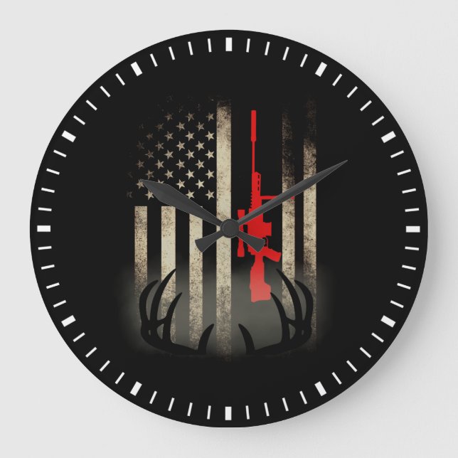 Deer Hunting Große Wanduhr (Vorderseite)