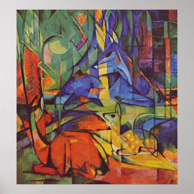 Deer in Forest von Franz Marc Poster (Vorne)