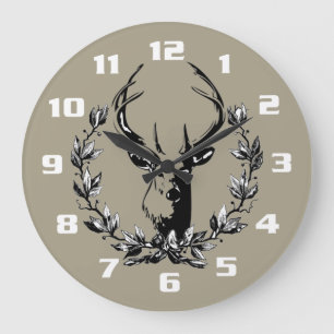 Deer in Laurel Leaves Große Wanduhr