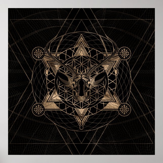 Deer in Sacred Geometry - Black and Gold Poster (Vorne)