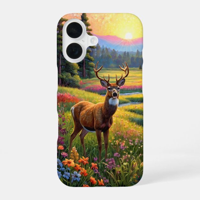 Deer in Wildflower Meadow iPhone 16 Hülle (Rückseite)