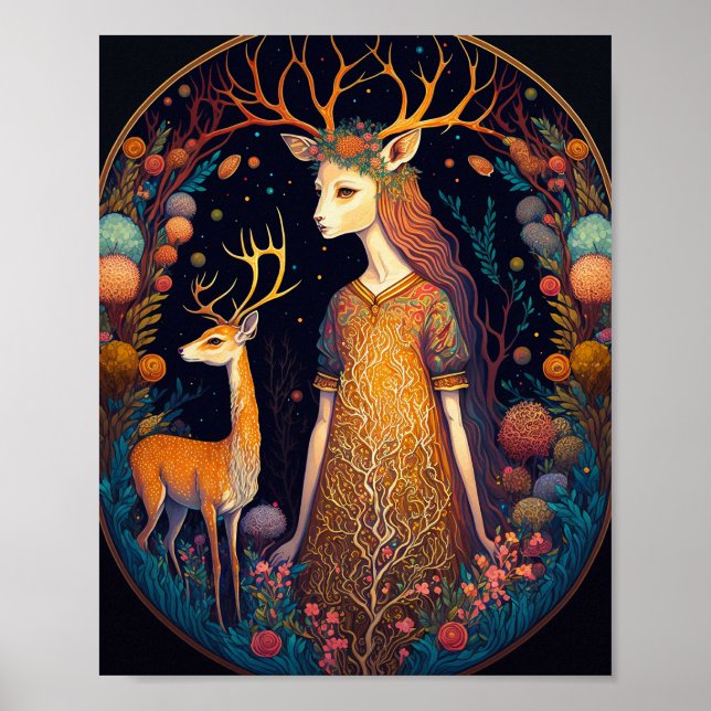 Deer Lady Fantasy Art Poster (Vorne)