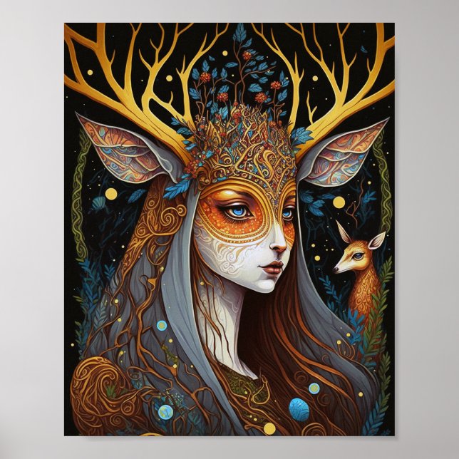 Deer Lady Fantasy Art Poster (Vorne)