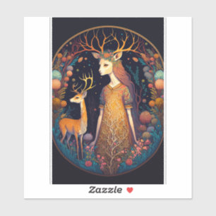 Deer Lady Fantasy Art Sticker