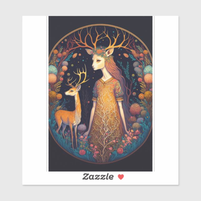 Deer Lady Fantasy Art Sticker (Blatt)