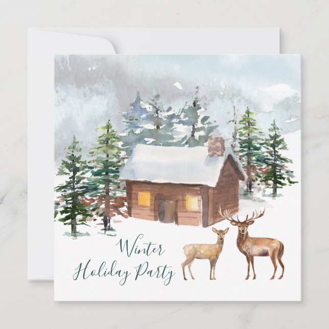 Deer, log cabine Noël Fête Appartement Carte de vo (Devant)