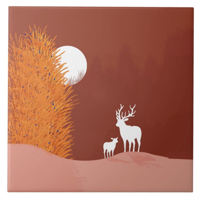 Deer on Moon Lit Hill Fliese (Vorderseite)