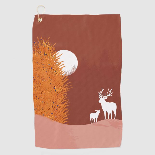 Deer on Moon Lit Hill Golfhandtuch (Vorderseite)
