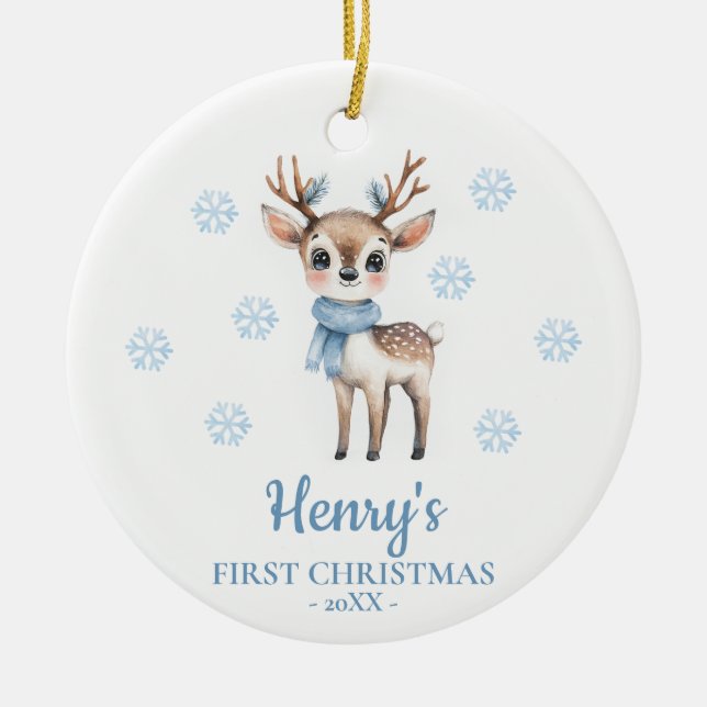 Deer Personalized Baby's First Christmas Keramik Ornament (Vorne)
