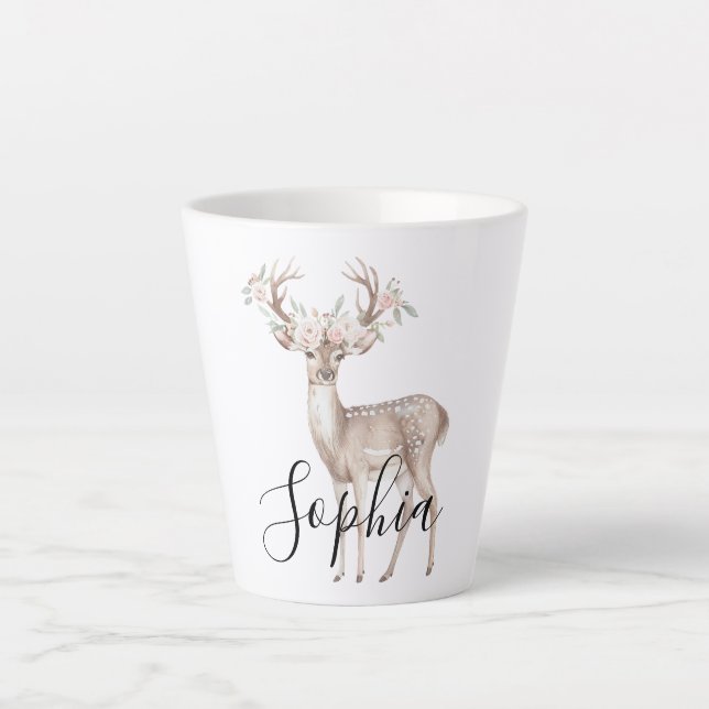 Deer Pink Flowers Milchtasse (Vorderseite)
