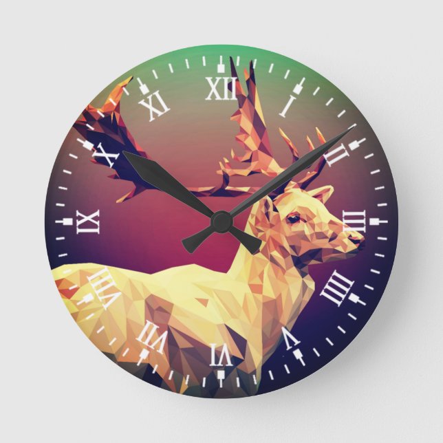 Deer Polygon Design Runde Wanduhr (Vorderseite)