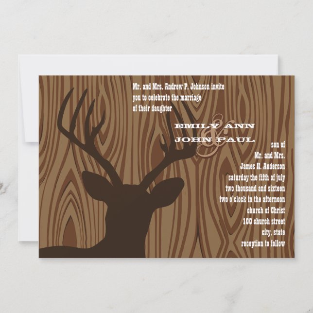 Deer Silhouette Bois Grain de mariage Invitation (Devant)