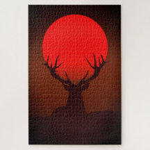 Deer Silhouette with Fiery Red Sunset