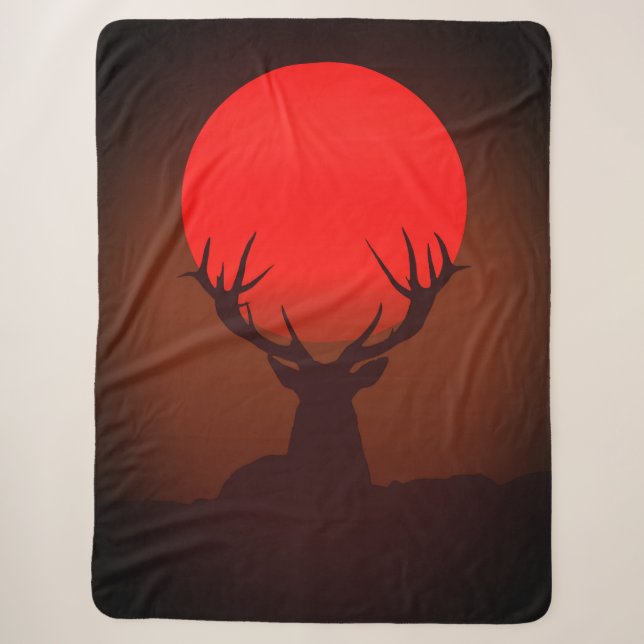 Deer Silhouette with Fiery Red Sunset Sherpadecke (Vorderseite)