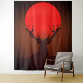 Deer Silhouette with Fiery Red Sunset Wandteppich