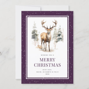 Deer Stag Watercolor Lila Snowy Frohe Weihnachten