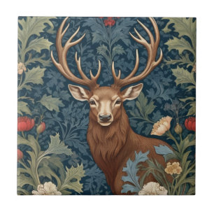Deer Stag William Morris Stil Links gegenüber Fliese