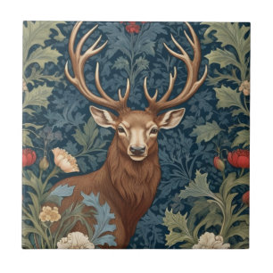 Deer Stag William Morris Stil Rechts gegenüber Fliese
