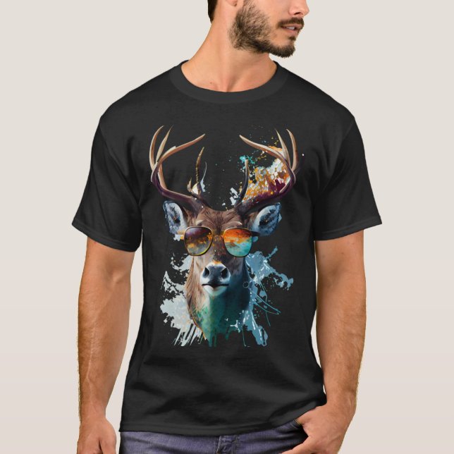 Deer sunglasses vacation sun nature forest hiking T-Shirt (Vorderseite)