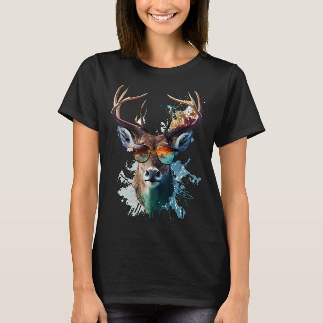 Deer sunglasses vacation sun nature forest hiking T-Shirt (Vorderseite)