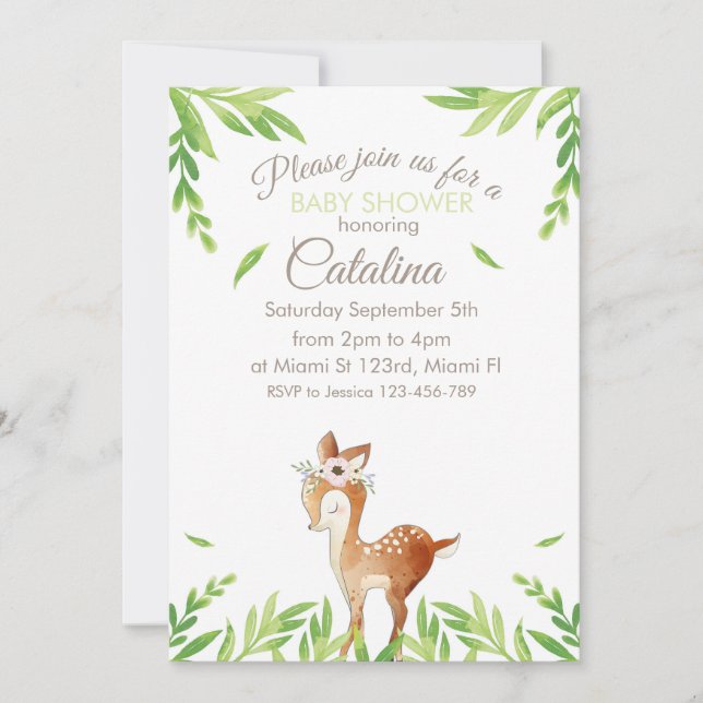 Deer Theme Baby Shower Invitation Einladung (Vorderseite)