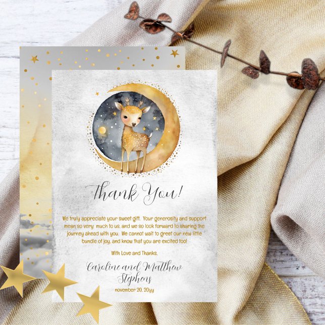 Deer Twinkle Twinkle Little Star Baby Shower Dankeskarte (Sweet baby deer gender neutral "Twinkle, Twinkle Little Star" Baby Shower design.)