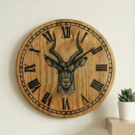Deer Wall Clock - Wildlife Wooden Style Decor Große Wanduhr