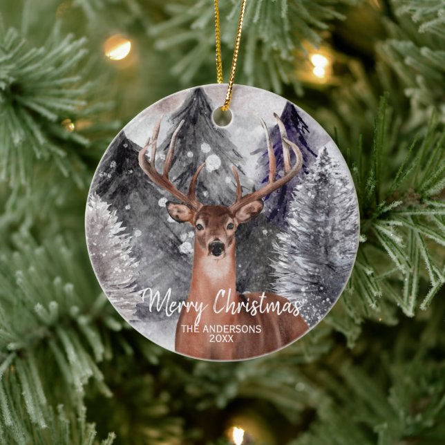 Deer Watercolor Buck im Wald Weihnachtsschmuck (Baum)