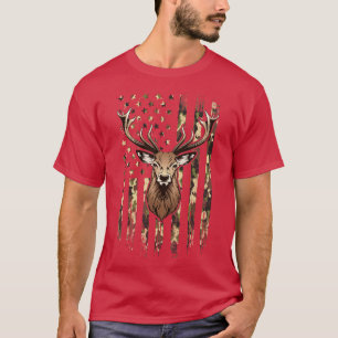 Deer Whitetail Buck American Camouflage US Flag De T-Shirt