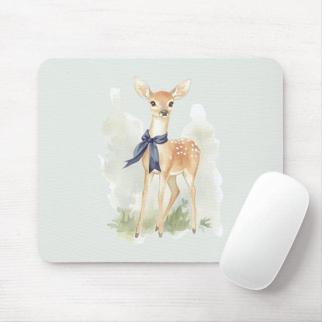 Deer with Blue Bow Mousepad (Mit Mouse)