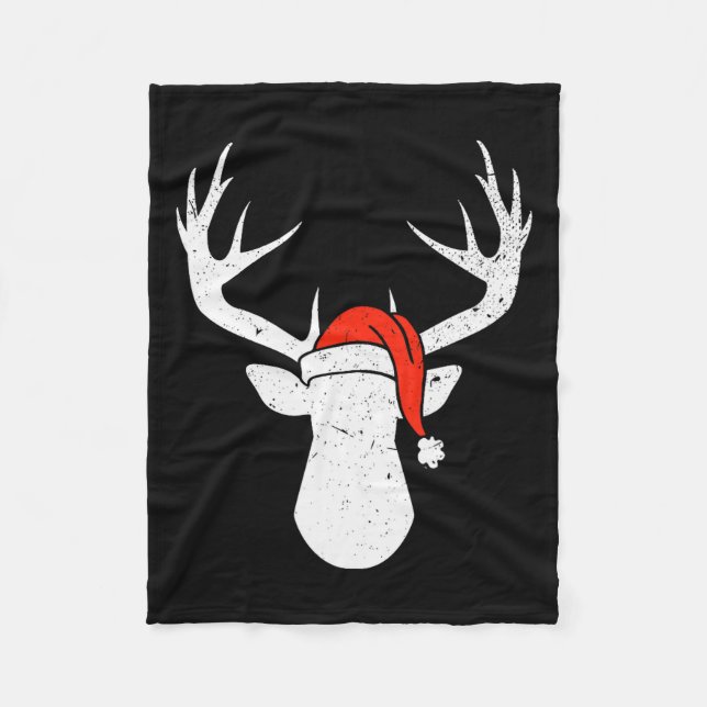 Deer With Santa Hat Christmas Pajama Hunting Gift  Fleecedecke (Vorderseite)