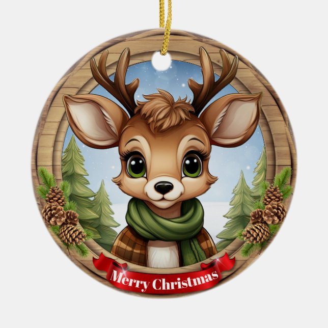 Deer Xmas Character Reindeer Animal Christmas  Cer Keramik Ornament (Vorne)