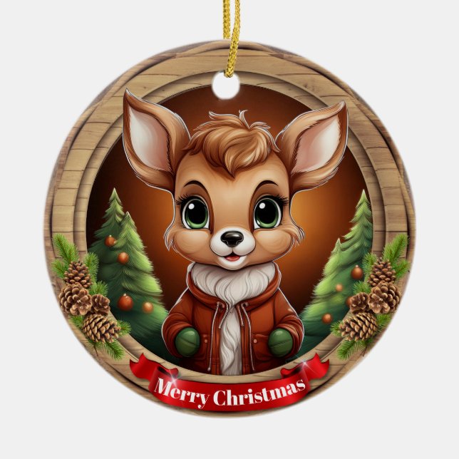 Deer Xmas Character Reindeer Animal Christmas  Cer Keramik Ornament (Vorne)