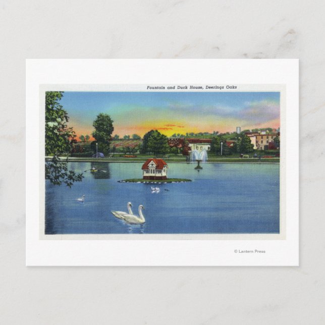 Deering Oaks Fotain und Duck House View Postkarte (Vorderseite)