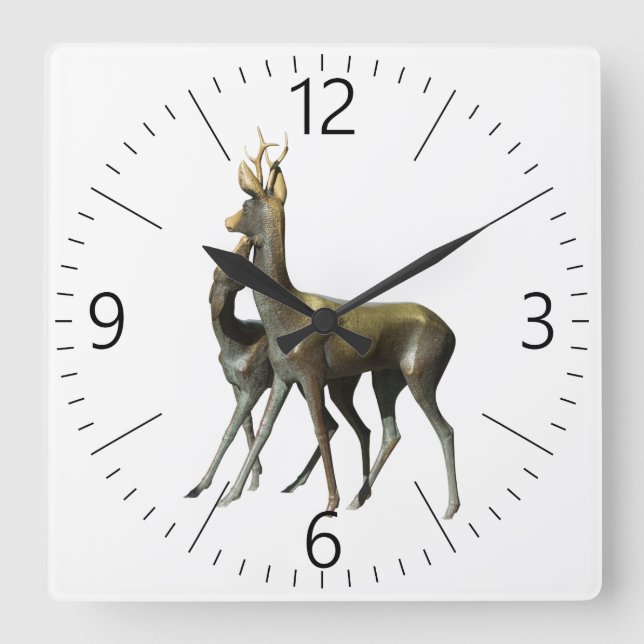 Deers in love quadratische wanduhr (Vorderseite)