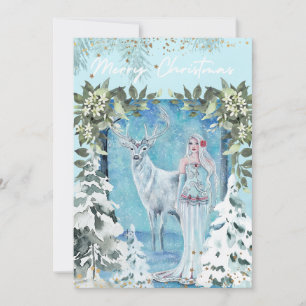 Déesse de vacances hivernales avec carte de cerf p