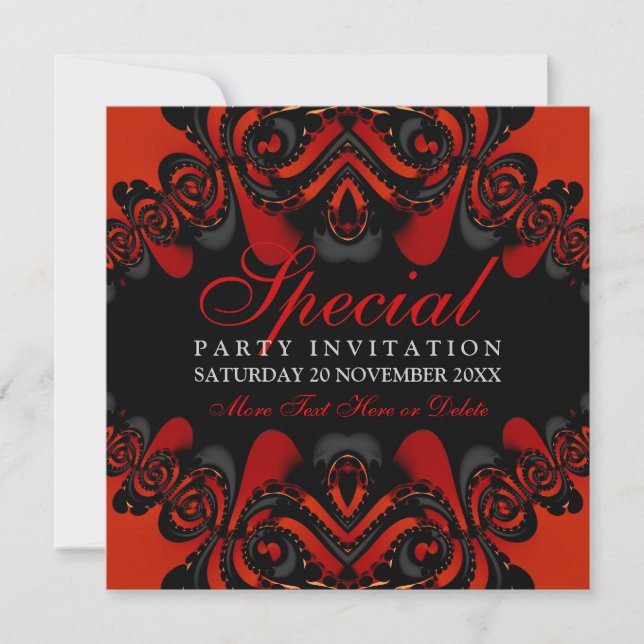 Déesse gothique Red+Black Party Invitation (Devant)