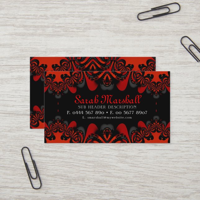 Déesse tribale gothique Rouge+Noir Carte de visite (Devant/Arrière en situation)