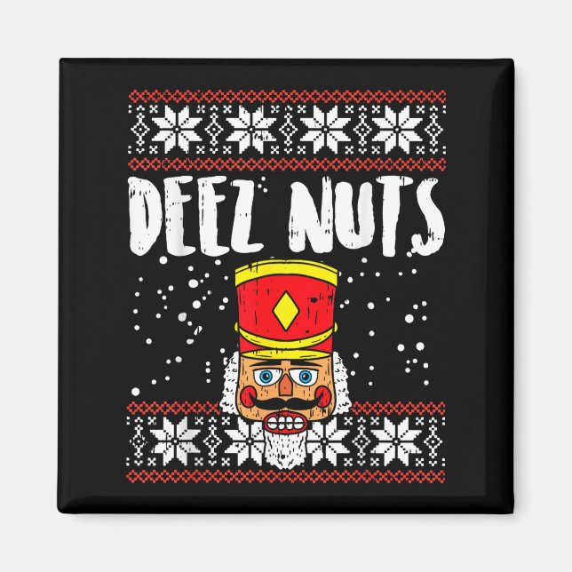 Deez Nuts Nutcracker Funny Ugly Christmas Sweater  Magnet (Vorne)