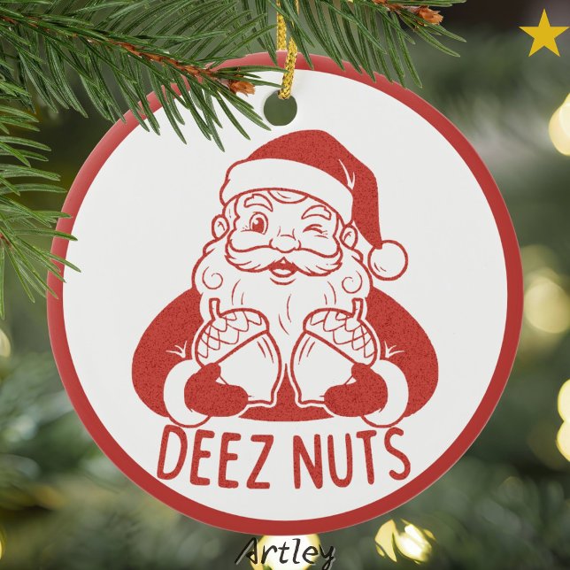 Deez Nuts Retro Style Naughty Weihnachten Keramik Ornament (Von Creator hochgeladen)