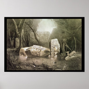 Defektes Mayaidol bei Copan, Guatemala Poster